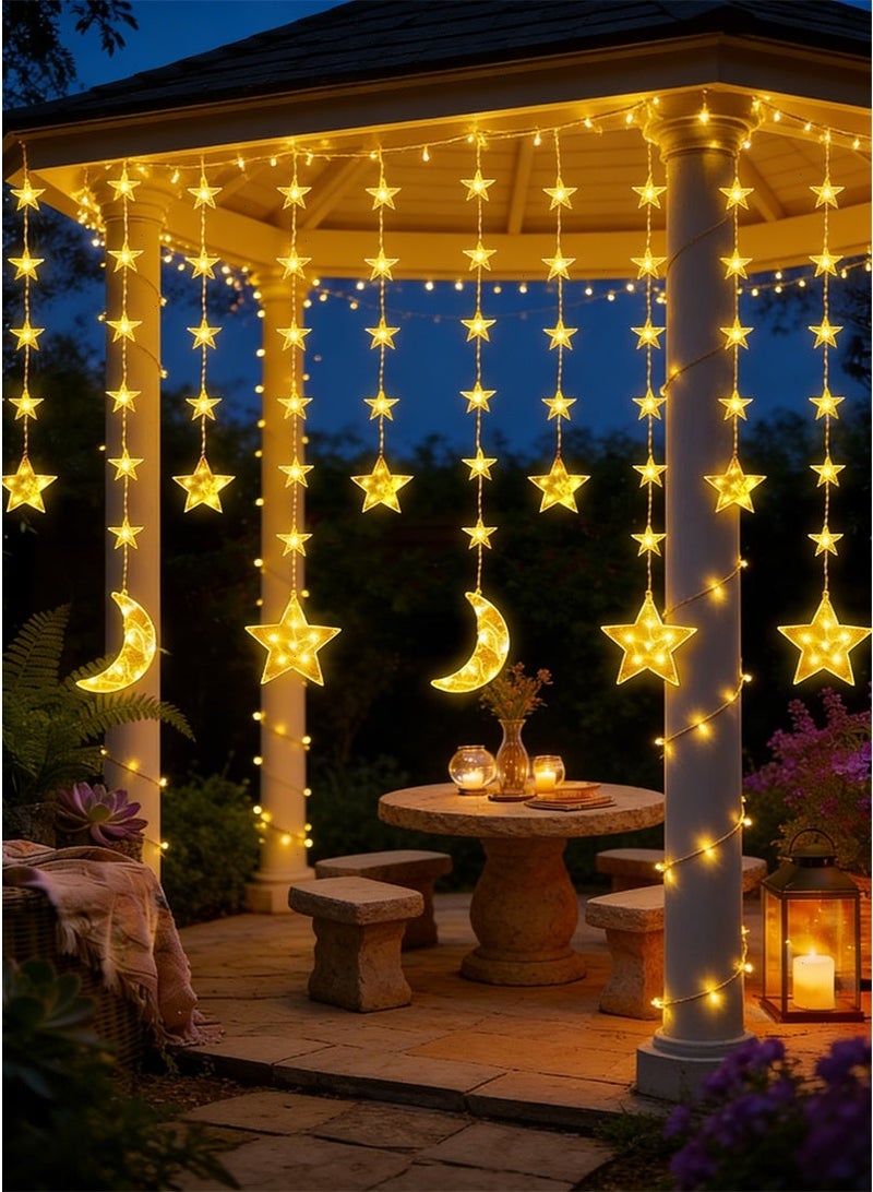 Ramadan Lights, Star Moon Curtain Lights, USB Powered Eid Mubarak Lights 8 Lighting Modes Ramadan Decorations for Home - Image 5